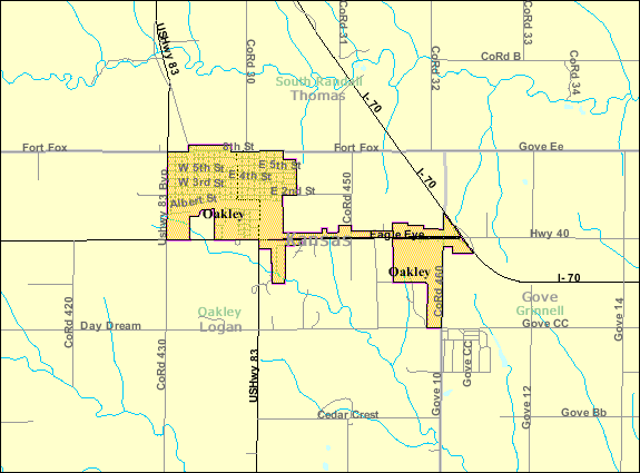  Detailed map of Oakley, Kansas