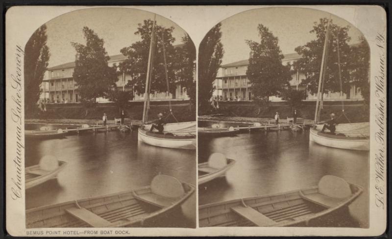  Bemus Point Hotel, from boat dock, by Walker, L. E., 1826-1916