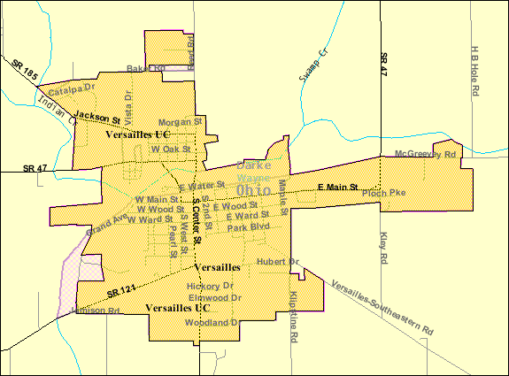  Detailed map of Versailles, Ohio