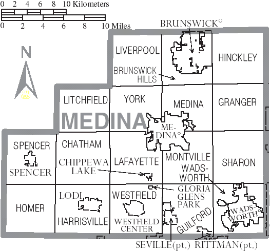  Map of Medina County Ohio With Municipal and Township Labels