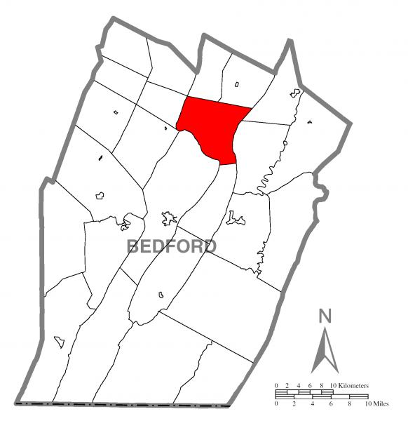  Map of South Woodbury Township, Bedford County, Pennsylvania Highlighted