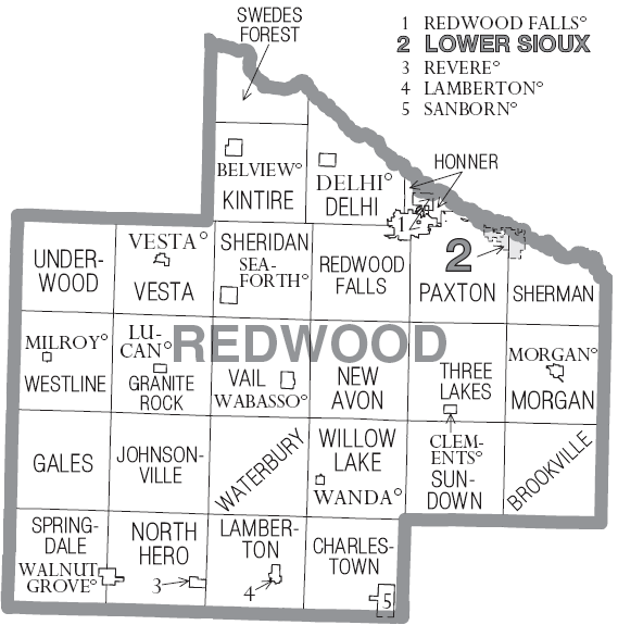  Map of Redwood County Minnesota With Municipal and Township Labels
